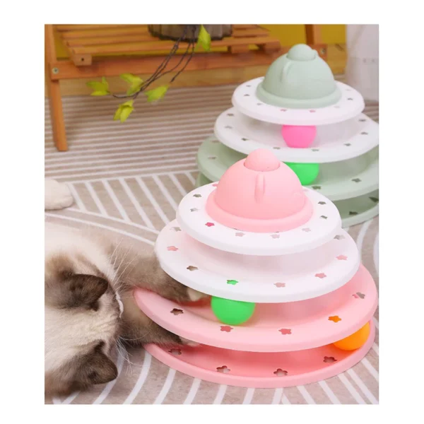 Cat Toy Spinning Toy Balls Cat Tower Toy With Ball 4 Layer Mainan Bola Kucing
